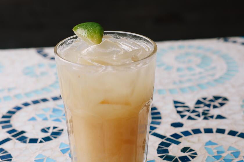 Los Angeles, CA - November 27: The "Coconut-Pina-Guava Fresca" non-alcoholic cocktail is seen at Trejo's Hollywood Cantina on Monday, Nov. 27, 2023 in Los Angeles, CA. The "Coconut-Pina-Guava Fresca" is made with pineapple juice, lime juice, coconut milk, guava nectar, a dash of Tabasco and lime slice for garnish. (Dania Maxwell / Los Angeles Times)